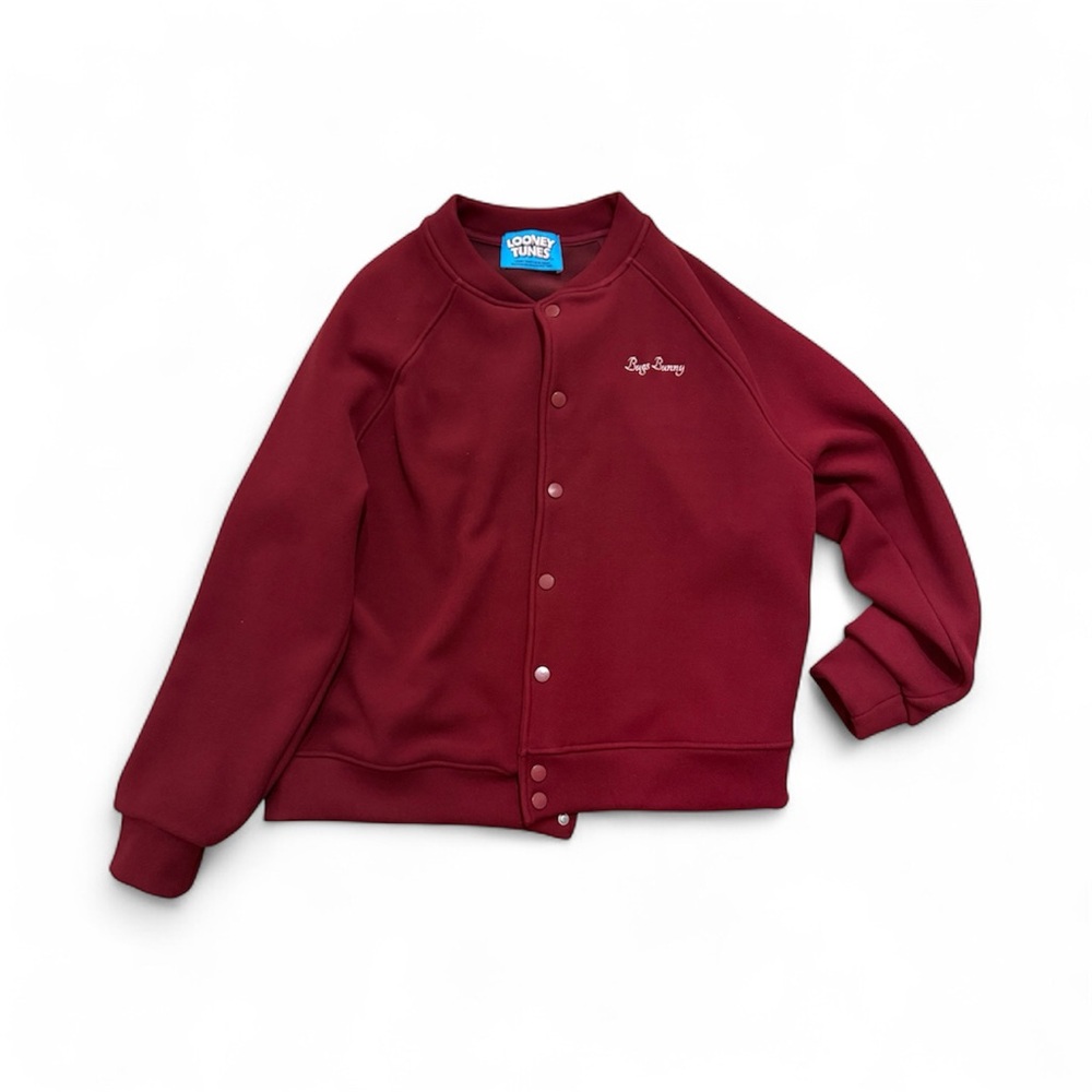 Looney Tunes Bugs Bunny Fleece Varsity Cardigan – Maroon Red